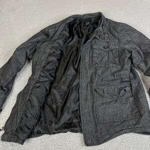 O'Neill Denim Jacket Men Large Black Full Zip Snap Lined Four Pockets Surf Skate